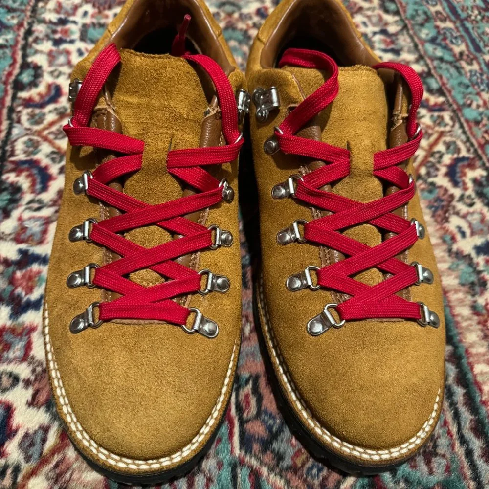 J. Crew Tan Suede Hiking Boots with Red Laces